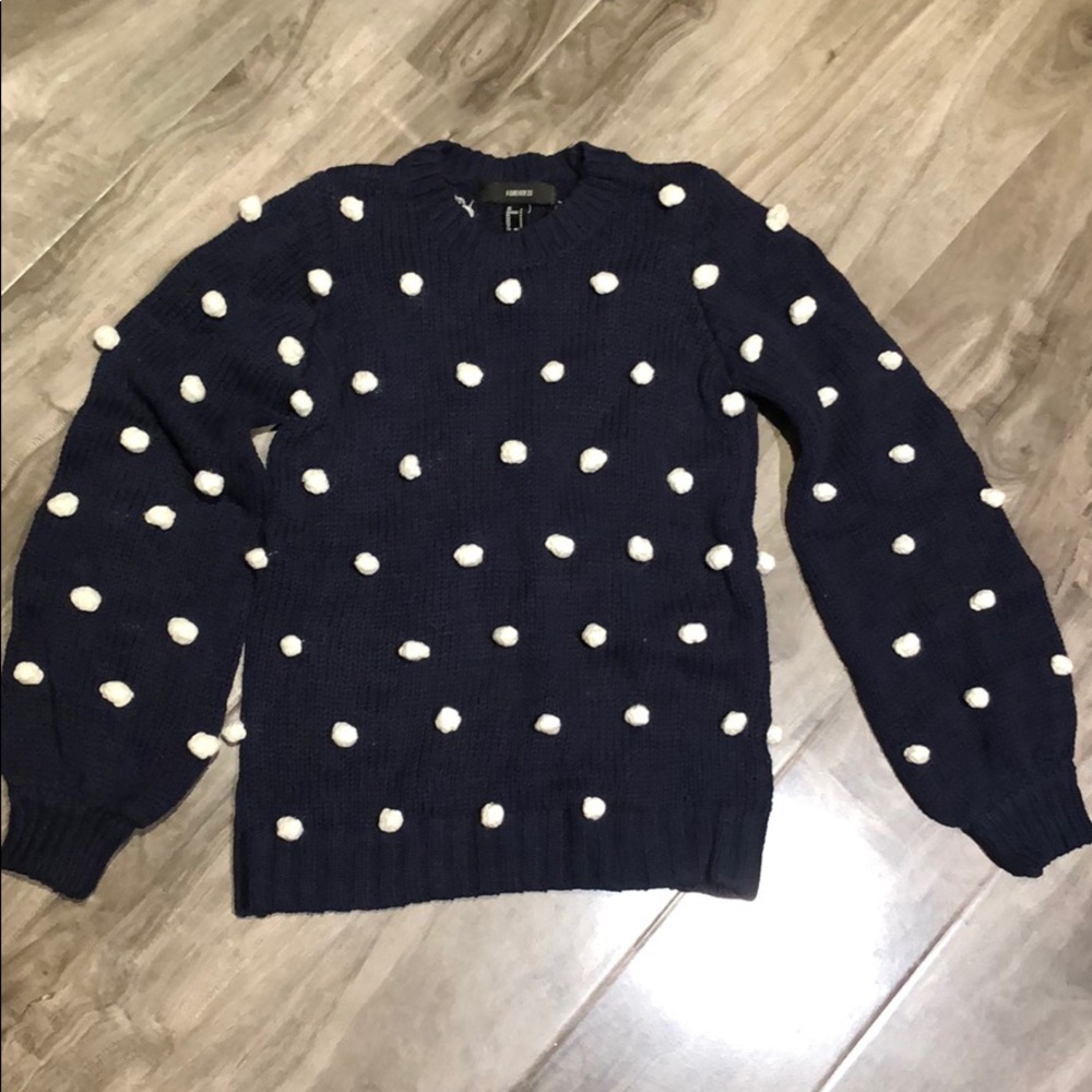 Forever 21 Knitted Blue Polka Dot Sweater